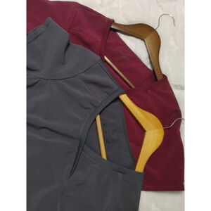 2-Women's Cherokee Infinity Short Sleeve Scrub Top S Dark Gray/Cranberry